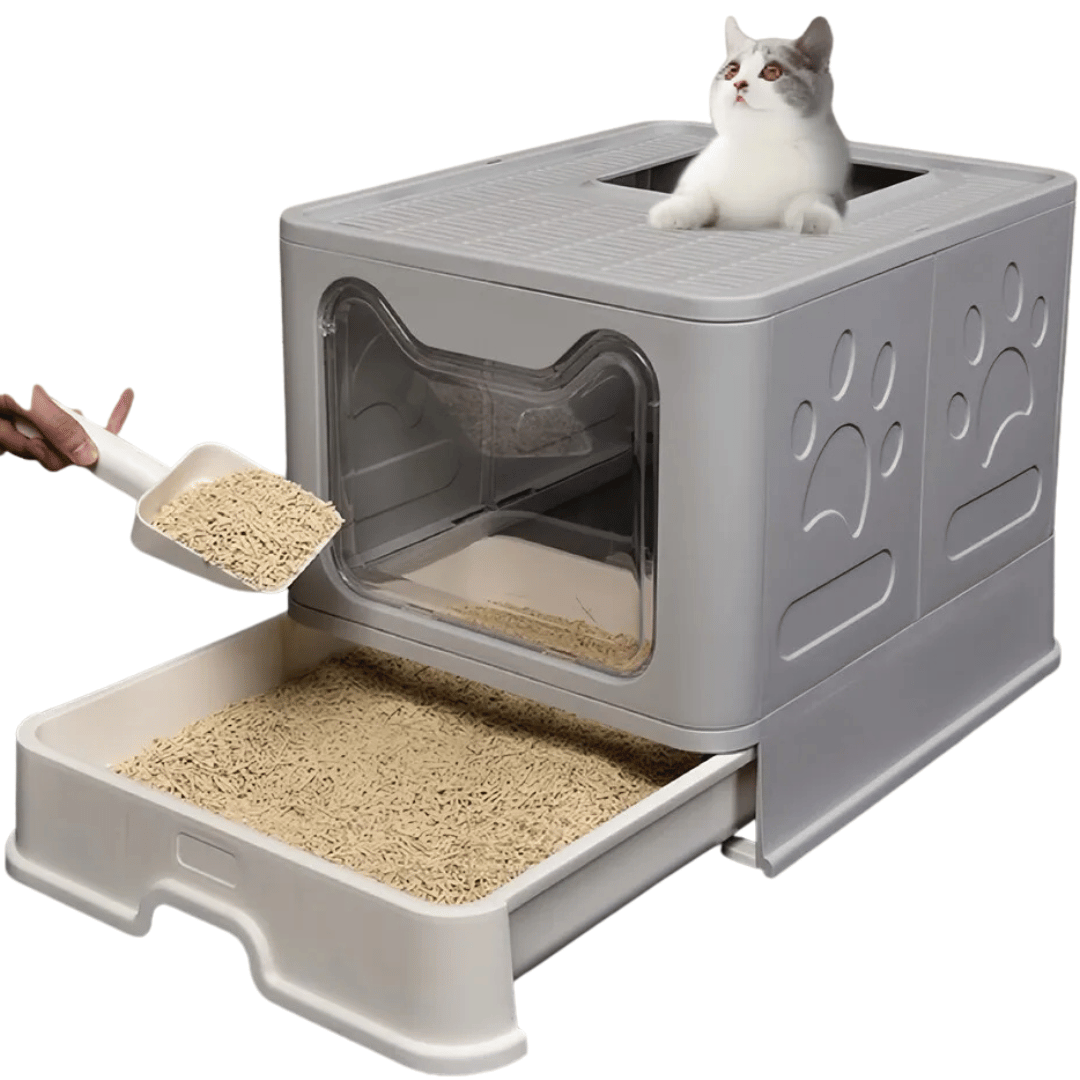 Front & Top Entry Enclosed Cat Litter Box with Drawer Tray & Scoop 23
