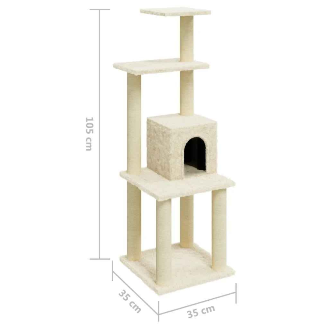 1 Metre Beige Cat Tree Tower with Plush Condo, Perches & Scratching Posts 6