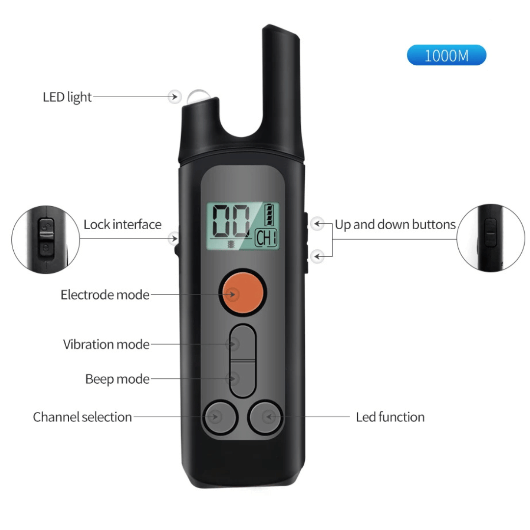 1000m Remote Contolled Dog Training Collar with Shock, Vibration & Beep Modes 8