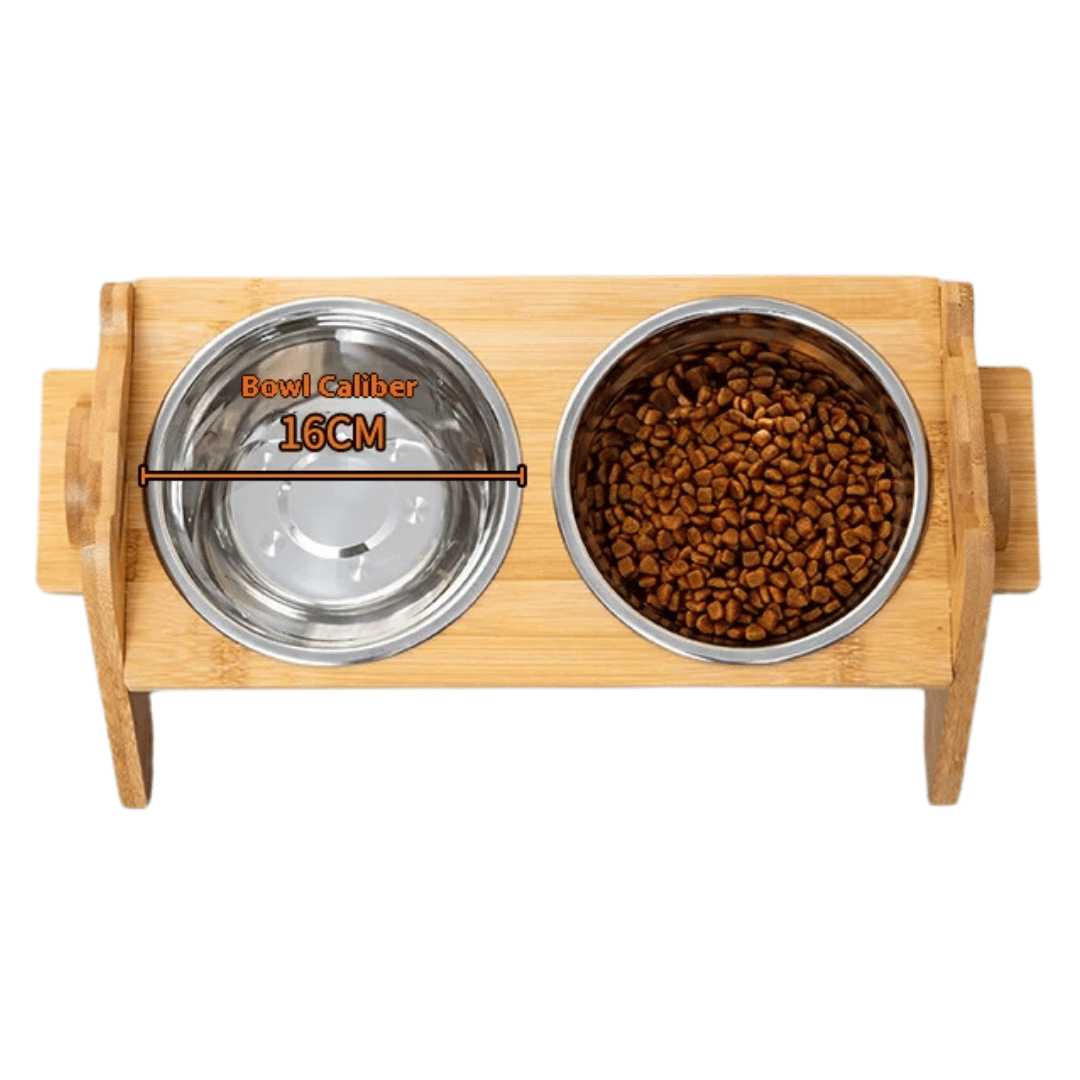 Wooden Adjustable Pet Feeding Station with Custom Height & Tilt for Small Dogs & Cats | Includes 2 Stainless Steel Dog Bowls 5