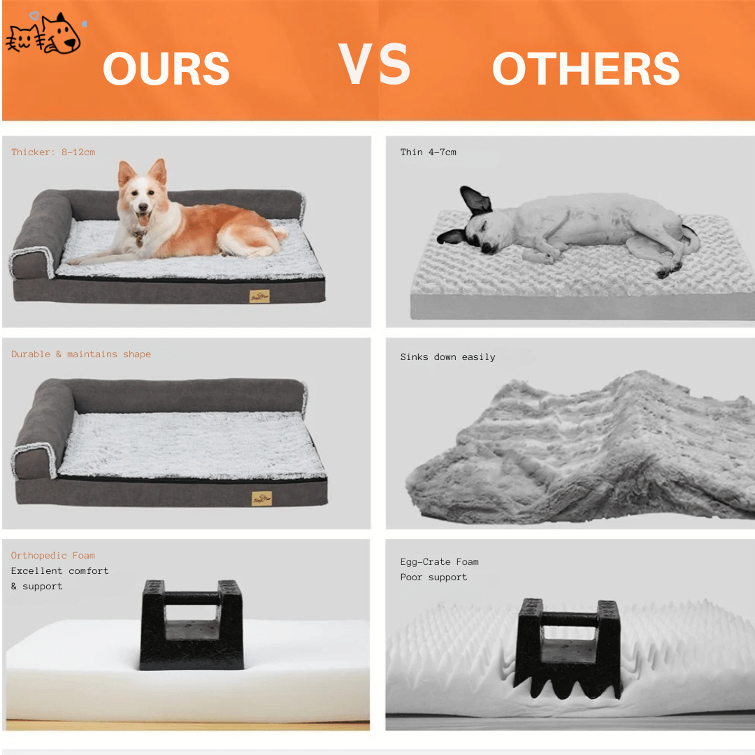 XL Orthopedic Memory Foam Dog Bed for Large Dogs with L-Shaped Bolster