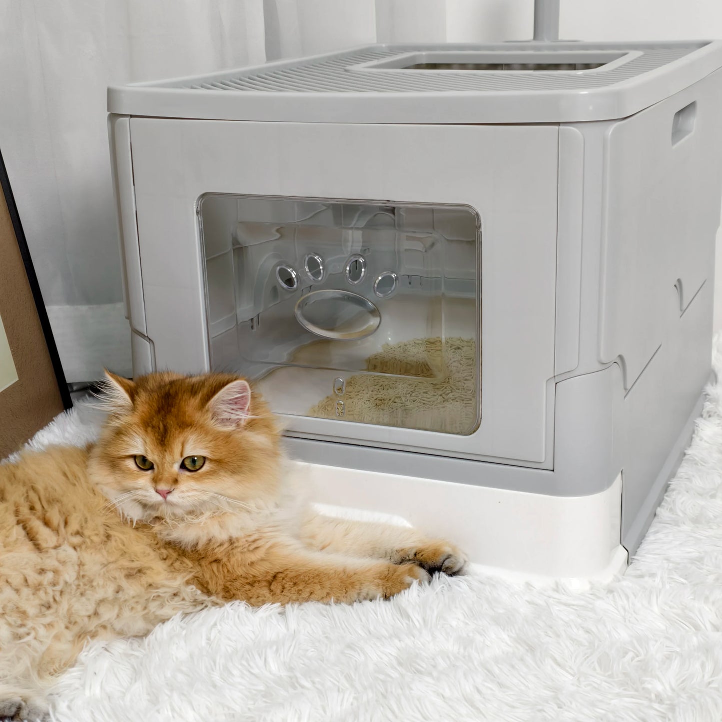 Cat Litter Box Enclosure with Double Entrance-Exit & Pull-Out Drawer Tray