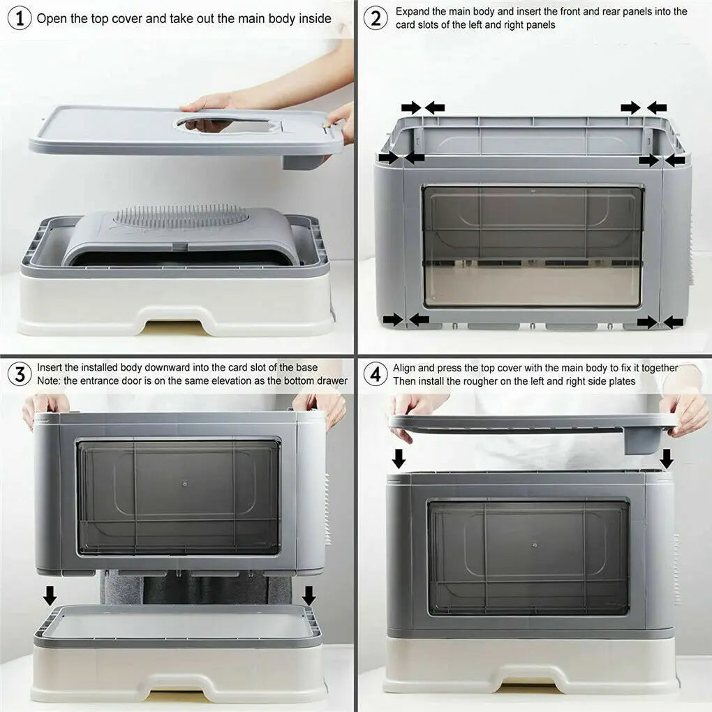 Double Entry & Exit Enclosed Cat Litter Box with Drawer Tray & Scoop 8