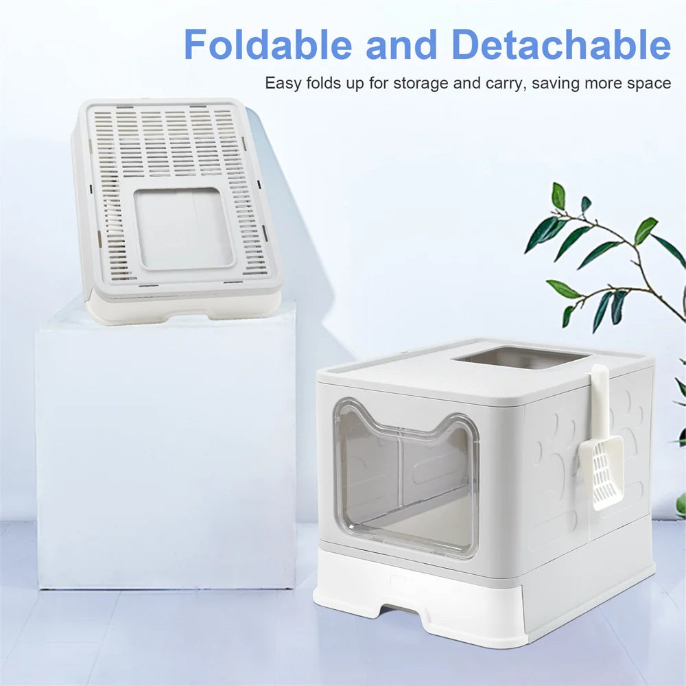 Front & Top Entry Enclosed Cat Litter Box with Drawer Tray & Scoop 22