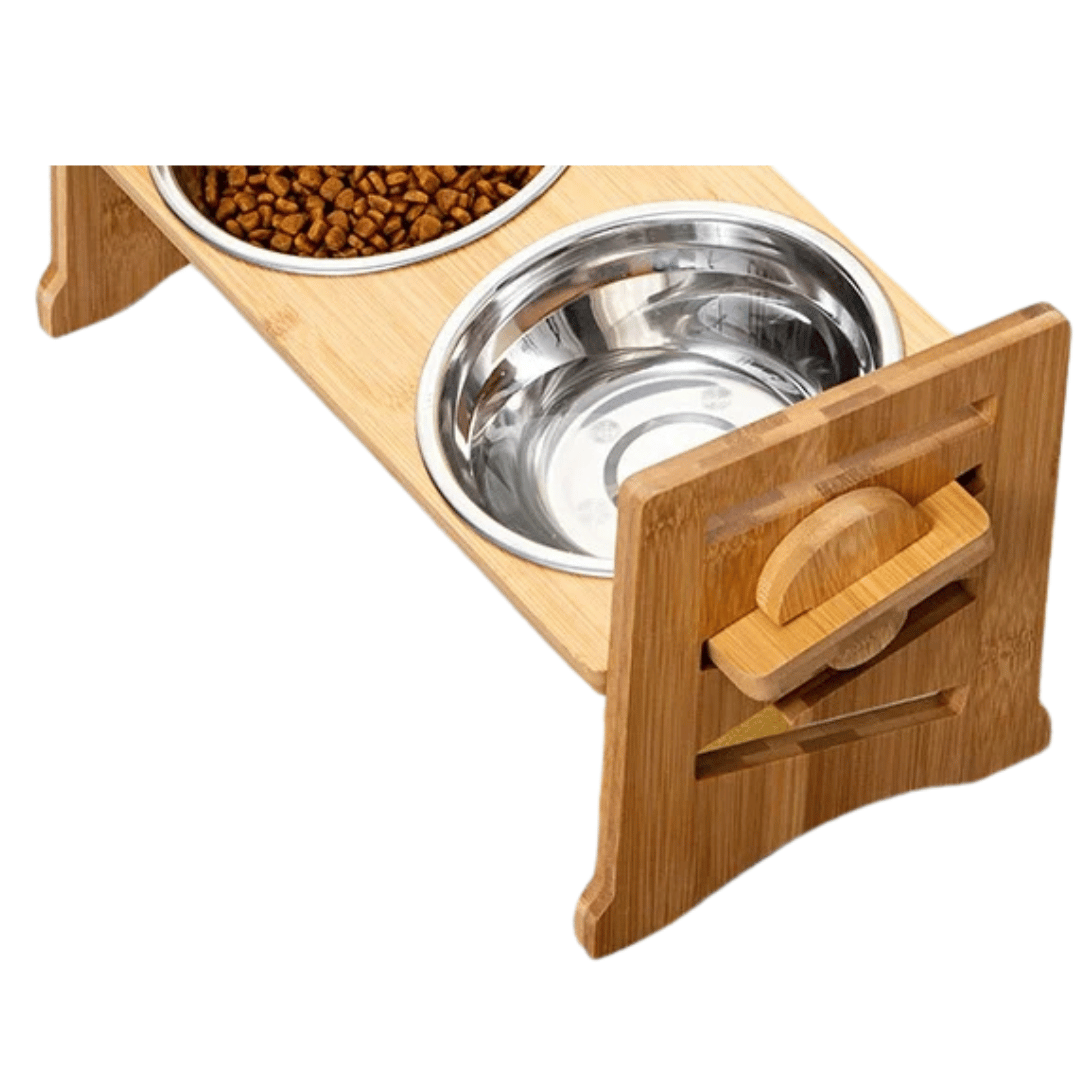 Wooden Adjustable Pet Feeding Station with Custom Height & Tilt for Small Dogs & Cats | Includes 2 Stainless Steel Dog Bowls 10