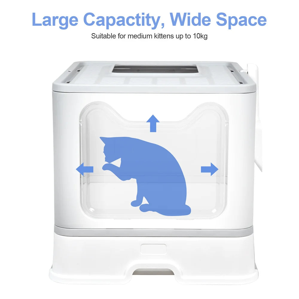 Front & Top Entry Enclosed Cat Litter Box with Drawer Tray & Scoop 18