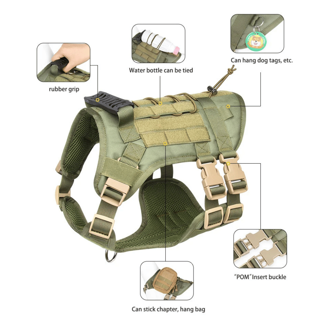 Robust Military-Style Dog Harness with Rubber Handle & Pouch | Tactical Dog Training Vest 12