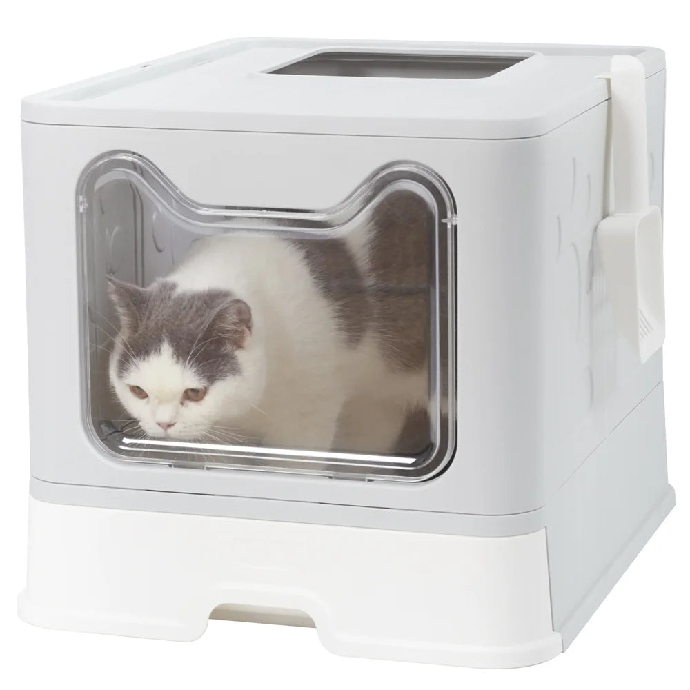 Front & Top Entry Enclosed Cat Litter Box with Drawer Tray & Scoop 9