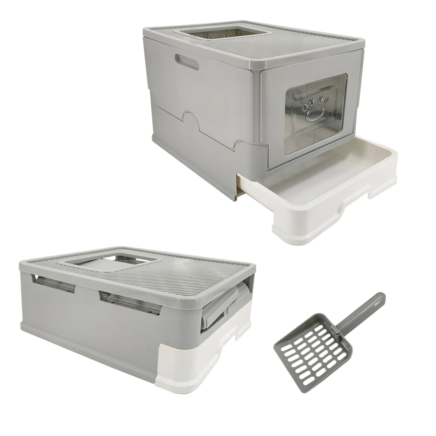 Cat Litter Box Enclosure with Double Entrance-Exit & Pull-Out Drawer Tray