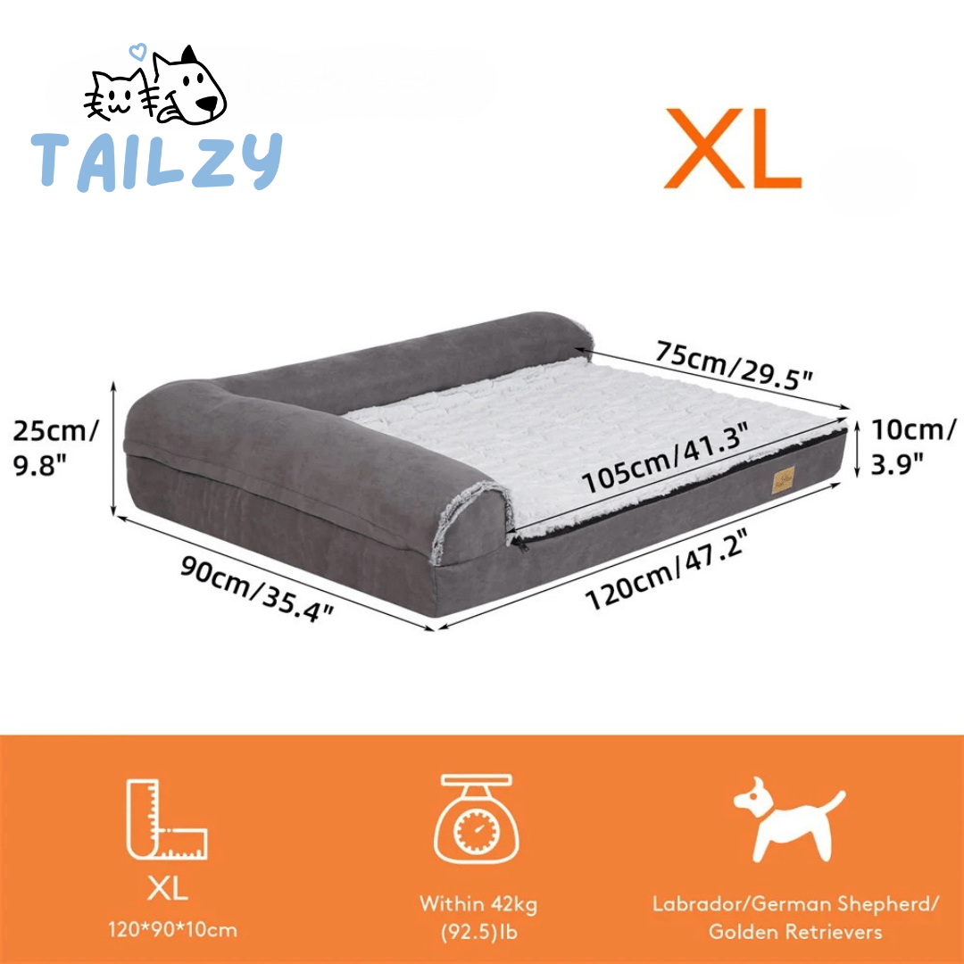 XL Orthopedic Memory Foam Dog Bed for Large Dogs with L-Shaped Bolster
