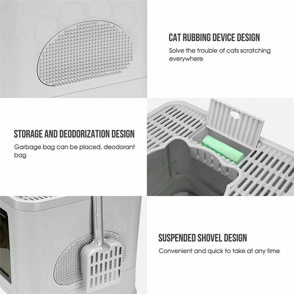 Double Entry & Exit Enclosed Cat Litter Box with Drawer Tray & Scoop 7