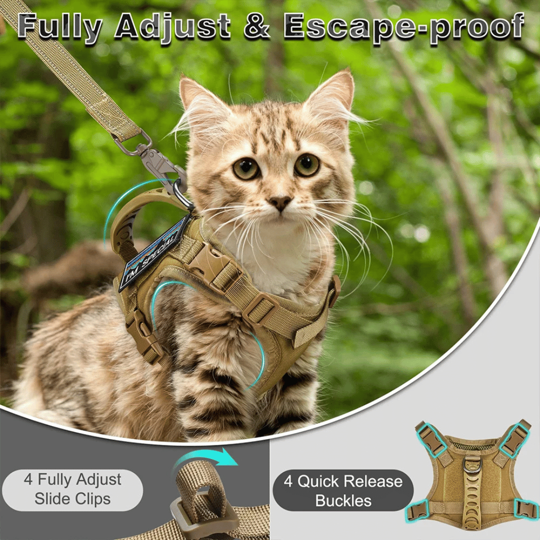 Military-Style Tactical Cat Harness & Leash 22