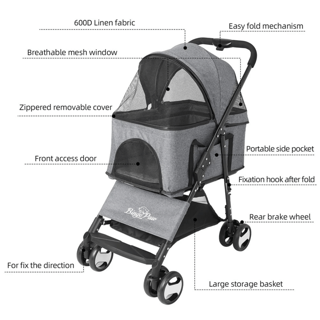 Quick-Fold Dog Stroller for Small Dogs with Removable Carry Basket Car Seat 12