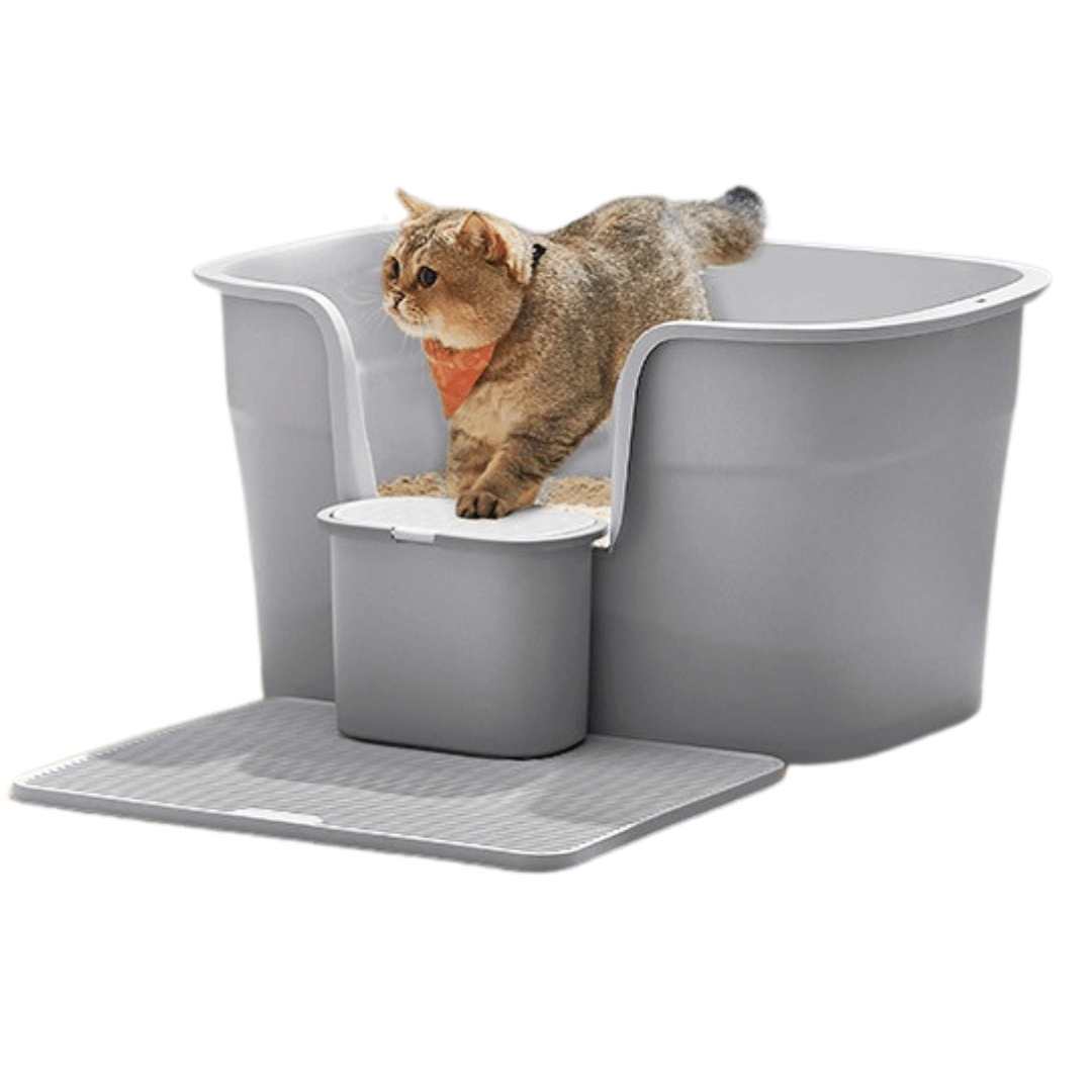 High-Sided Semi-Enclosed Cat Litter Box with Spill-Board & Waste Bag Storage Tub | Scoop Included