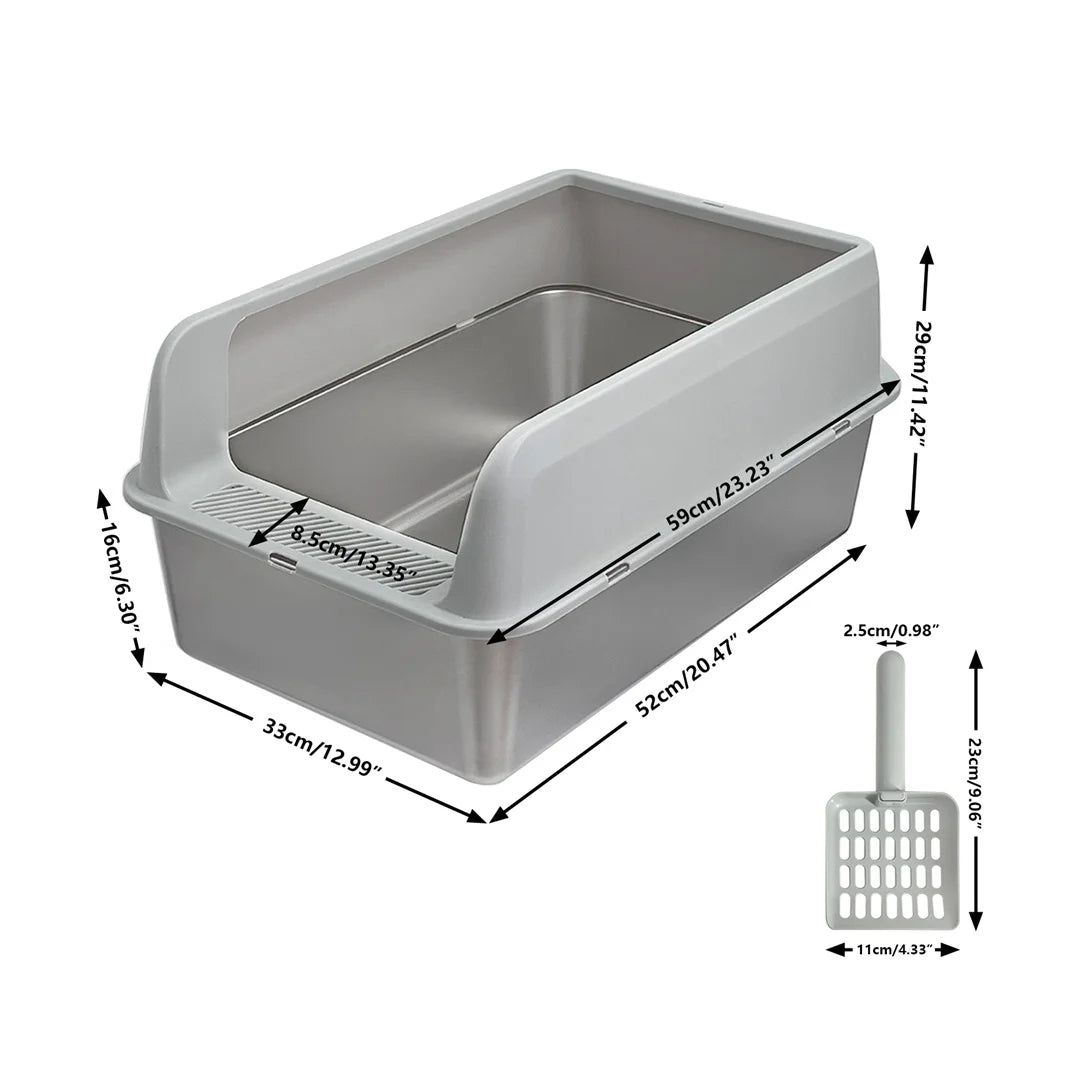Semi-Enclosed Cat Litter Box with Stainless Steel Tray & Easy Entrance | Scoop Included 12