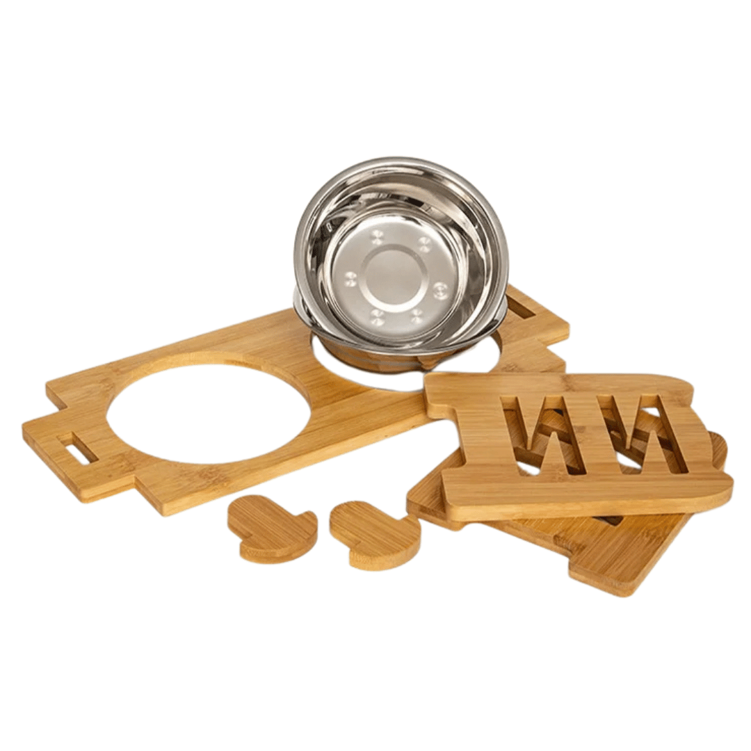 Wooden Adjustable Pet Feeding Station with Custom Height & Tilt for Small Dogs & Cats | Includes 2 Stainless Steel Dog Bowls 8