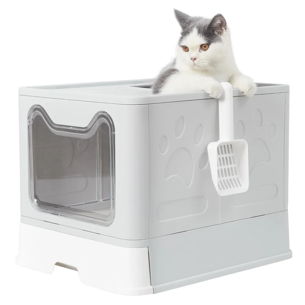 Front & Top Entry Enclosed Cat Litter Box with Drawer Tray & Scoop 6