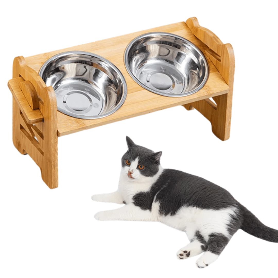 Wooden Adjustable Pet Feeding Station with Custom Height & Tilt for Small Dogs & Cats | Includes 2 Stainless Steel Dog Bowls 1
