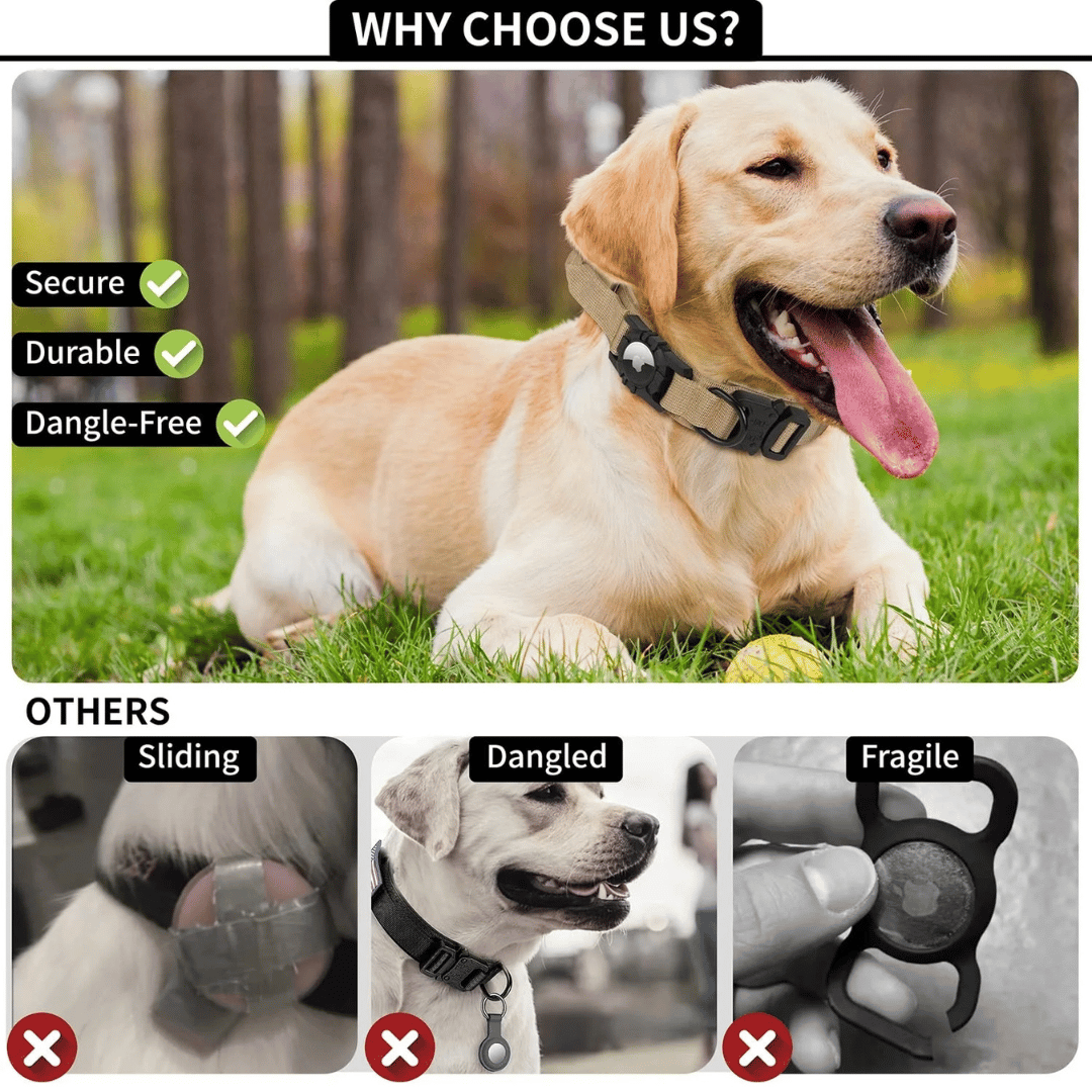 Heavy Duty Military-Style AirTag Holder Dog Collar | Tactical Air Tag Holder Collar 14
