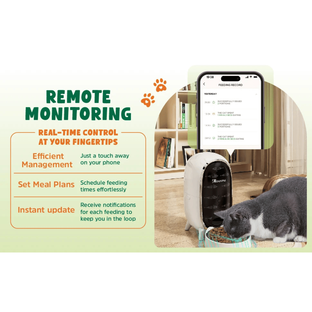 WiFi Connected Automatic Cat Feeder with Smart App Control, Stats & Voice Recorder | Up to 15 Portions / 6 Meals per Day 10