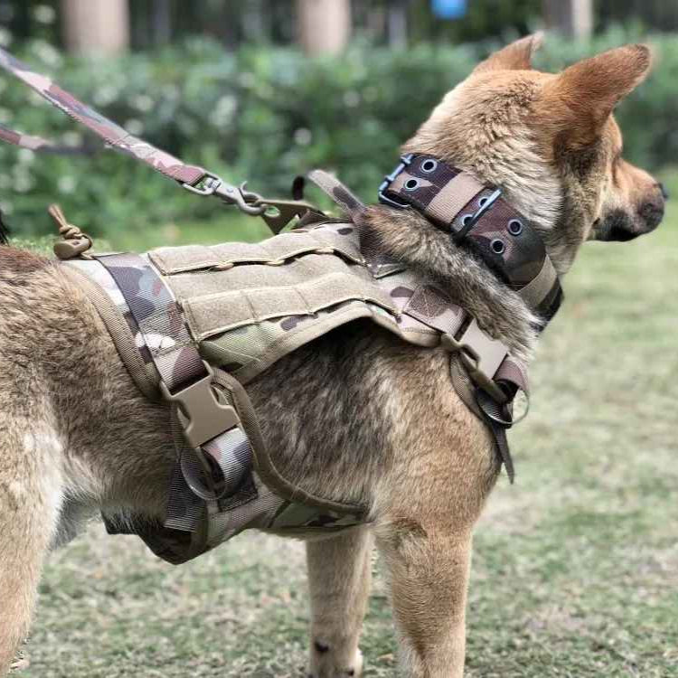 Large Dog Military-Style Dog Harness with Collar, Leash & Pouch Set | Tactical Dog Training Vest 23