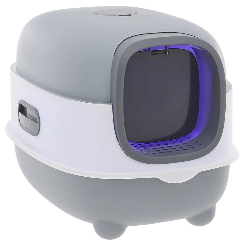 Spacious Enclosed Cat Litter Box with USB-Powered UV Sterilization Lamp & Stable Base