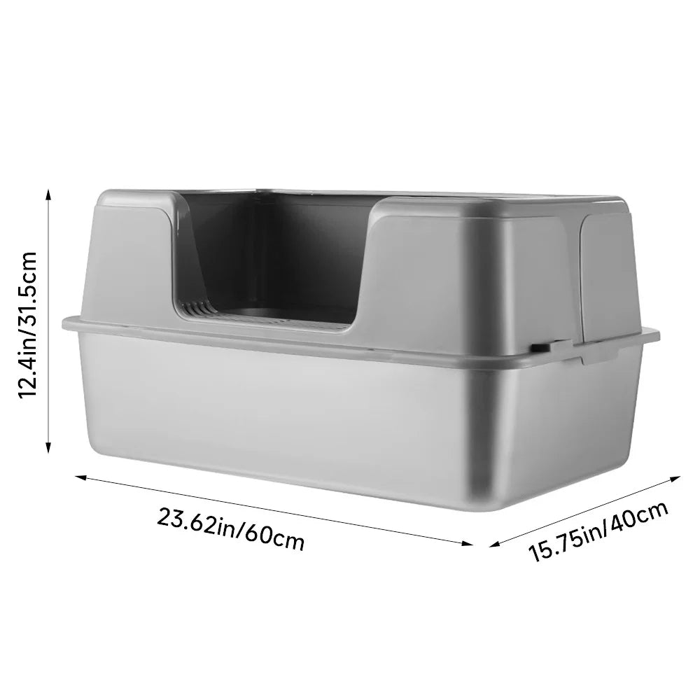 High-Sided Semi-Enclosed Cat Litter Box with Stainless Steel Litter Tray | Scoop Included 15