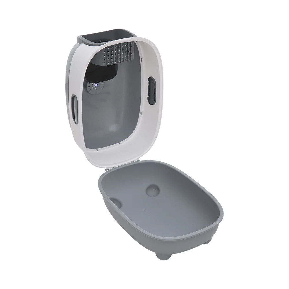 Spacious Enclosed Cat Litter Box with USB-Powered UV Sterilization Lamp & Stable Base