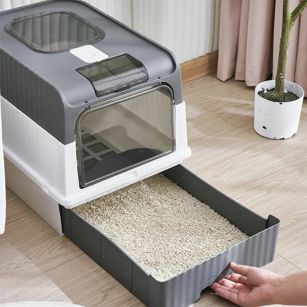 Enclosed Cat Litter Box with UV Sterilization, Pull-Out Tray & Double Entrance-Exit
