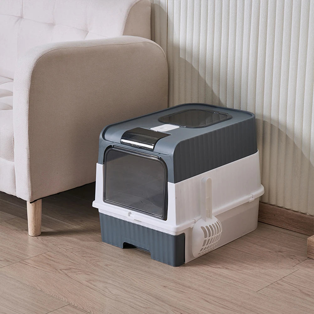 Enclosed Cat Litter Box with UV Sterilization, Pull-Out Tray & Double Entrance-Exit