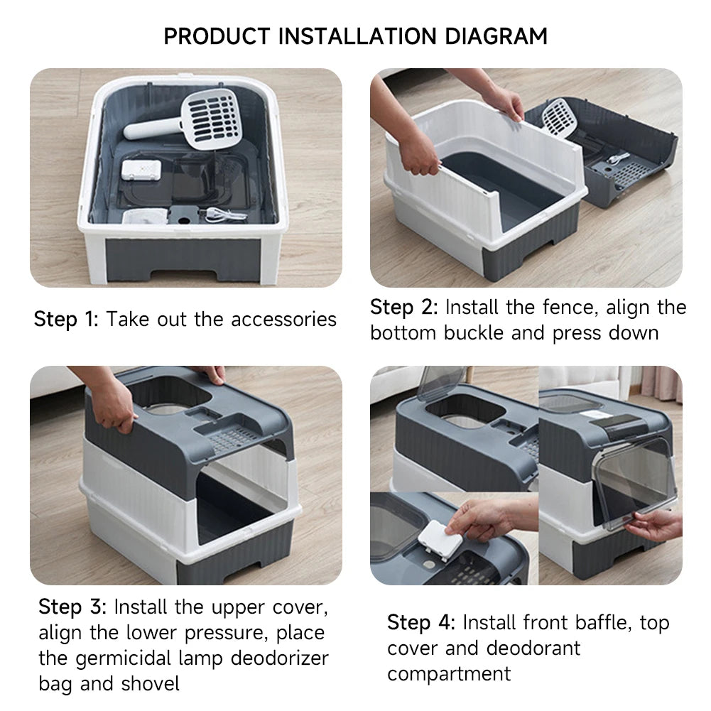 Enclosed Cat Litter Box with UV Sterilization, Pull-Out Tray & Double Entrance-Exit