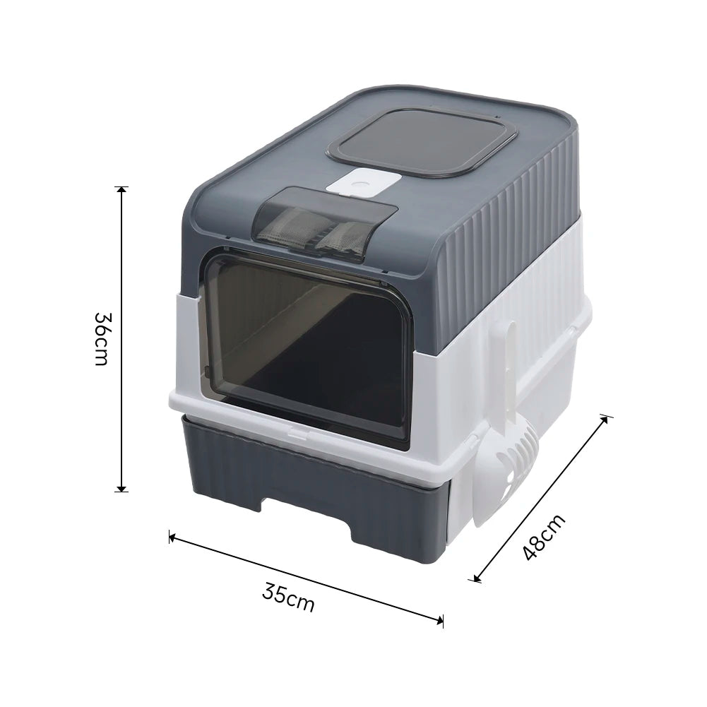 Enclosed Cat Litter Box with UV Sterilization, Pull-Out Tray & Double Entrance-Exit