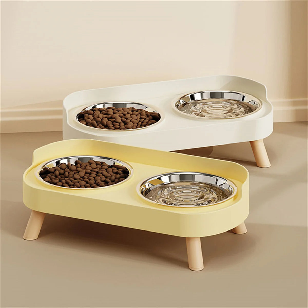 Raised Stand Stainless Steel Double Pet Food Bowls