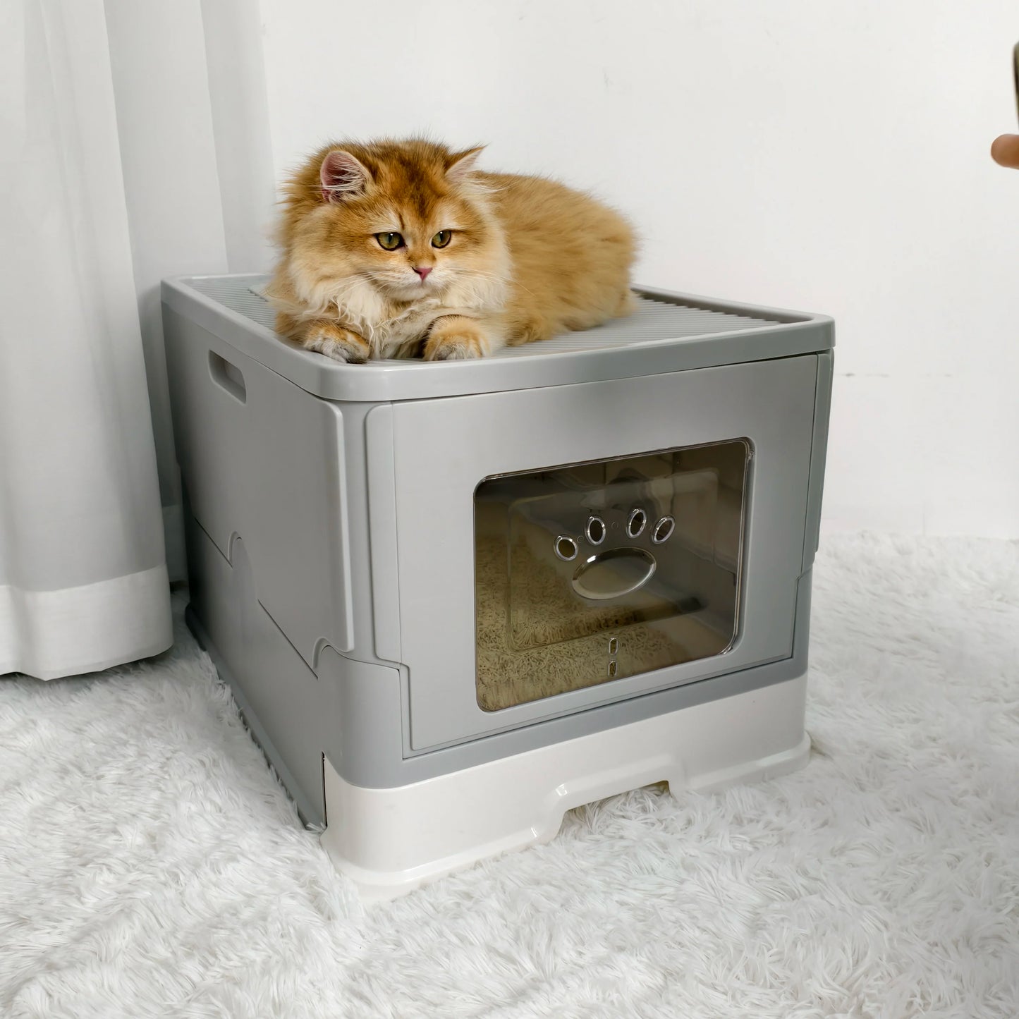 Cat Litter Box Enclosure with Double Entrance-Exit & Pull-Out Drawer Tray
