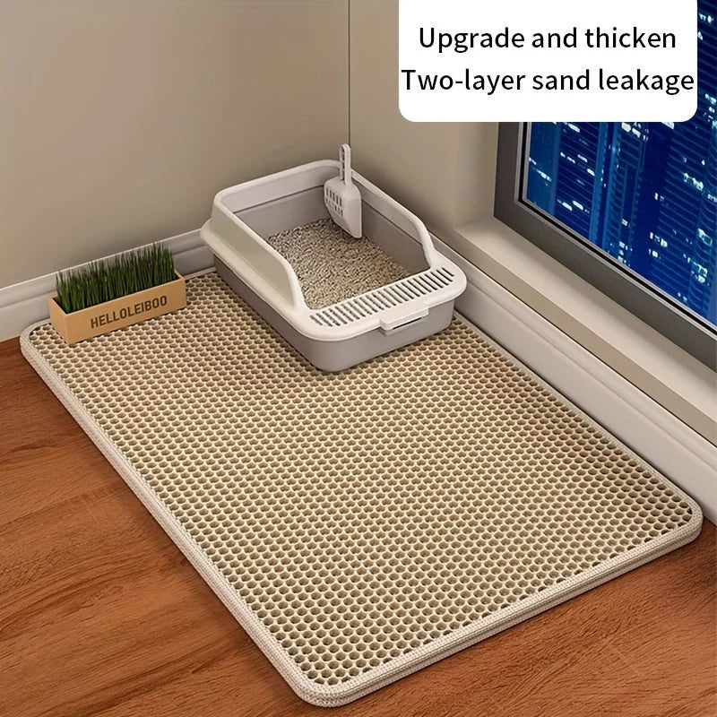 Honeycomb-Style Cat Litter Box Mat with Waterproof Double Layer to Trap Litter & Moisture