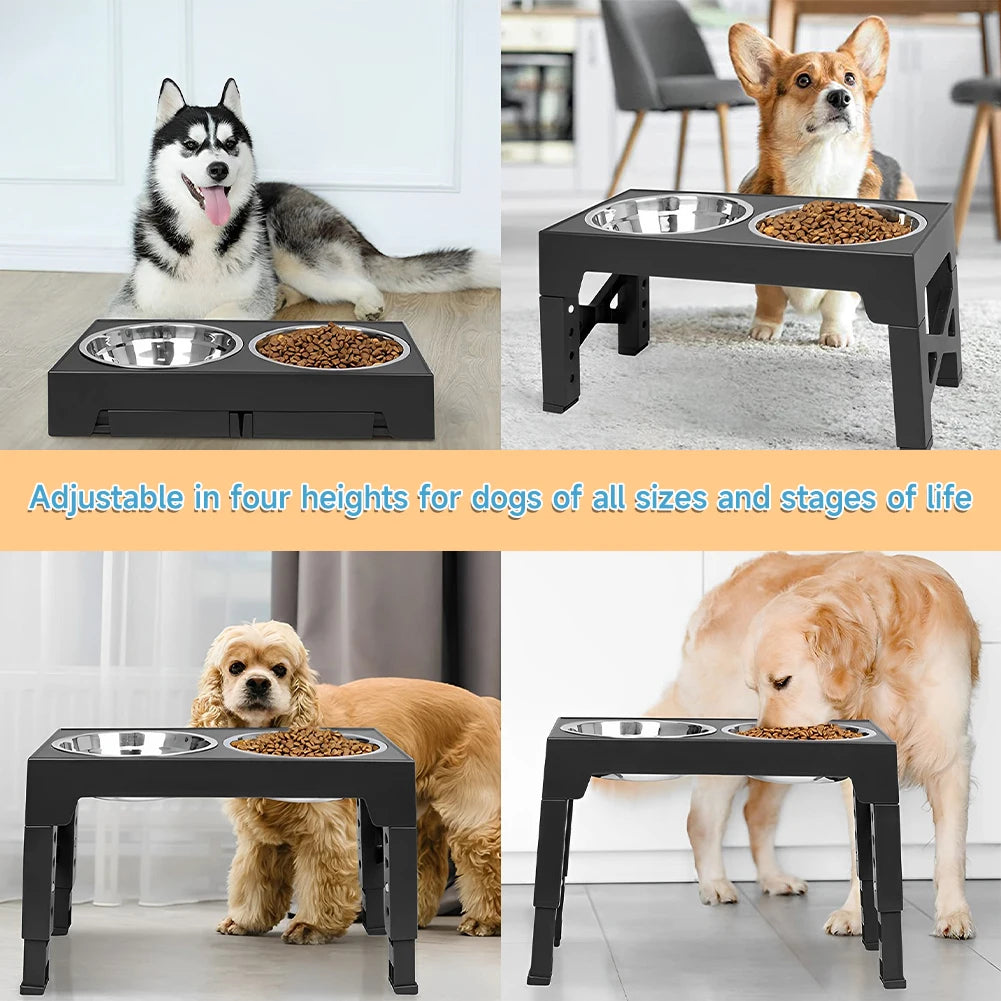 Raised Dog Bowl Stand with Adjustable Tilt & Stainless Steel & Slow-Feeding Bowls 8