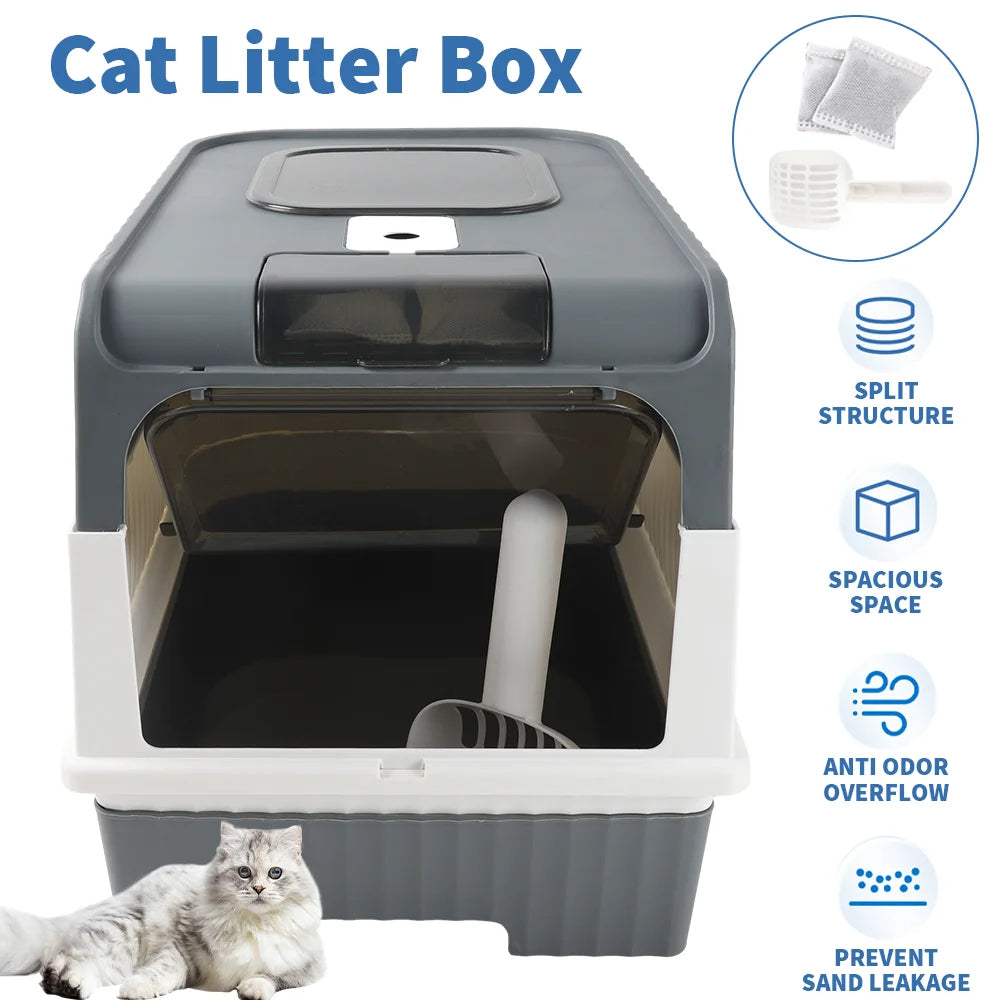 Enclosed Cat Litter Box with Dual Entry & Slide-Out Tray for Easy Cleaning 4
