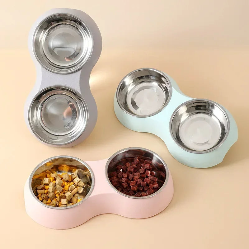 Stainless Steel Double Pet Food Bowls in Aesthetic Holder