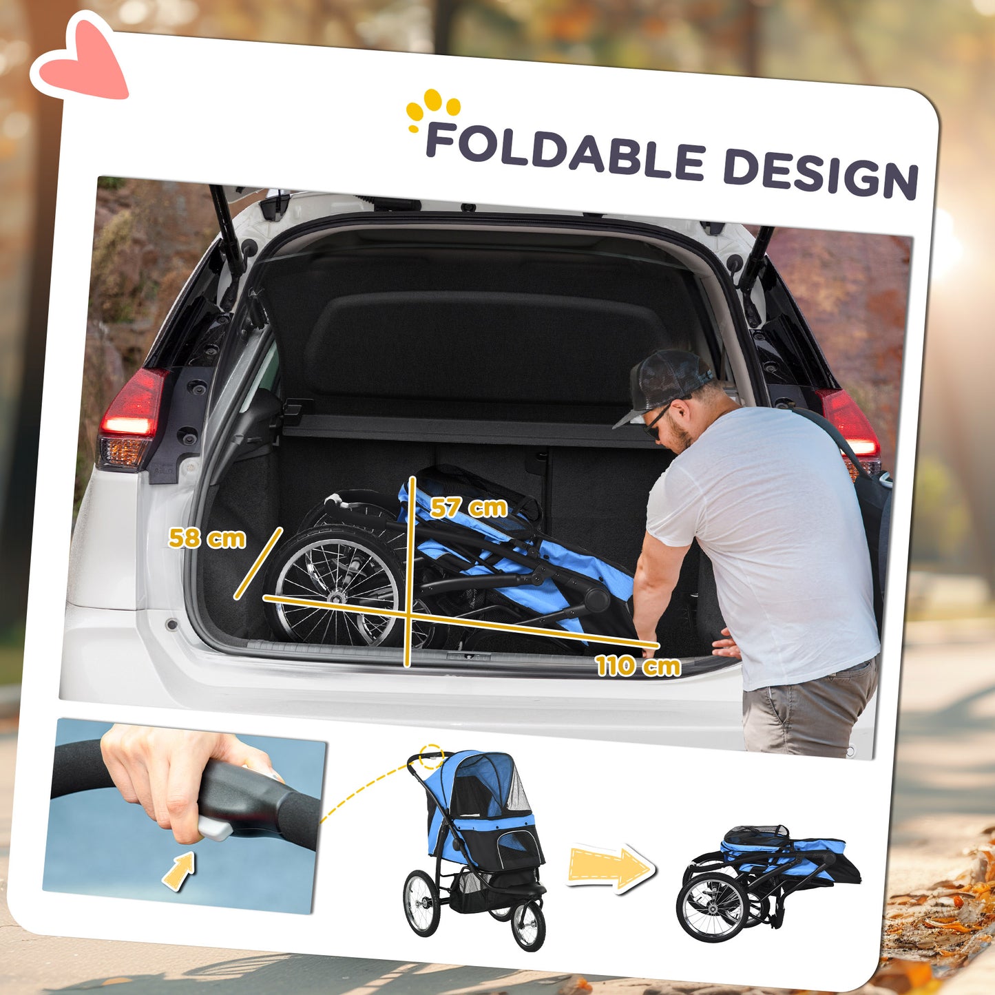 Bike Tyre-Style Dog Stroller with Large Wheels & Quick-Fold Basket 6