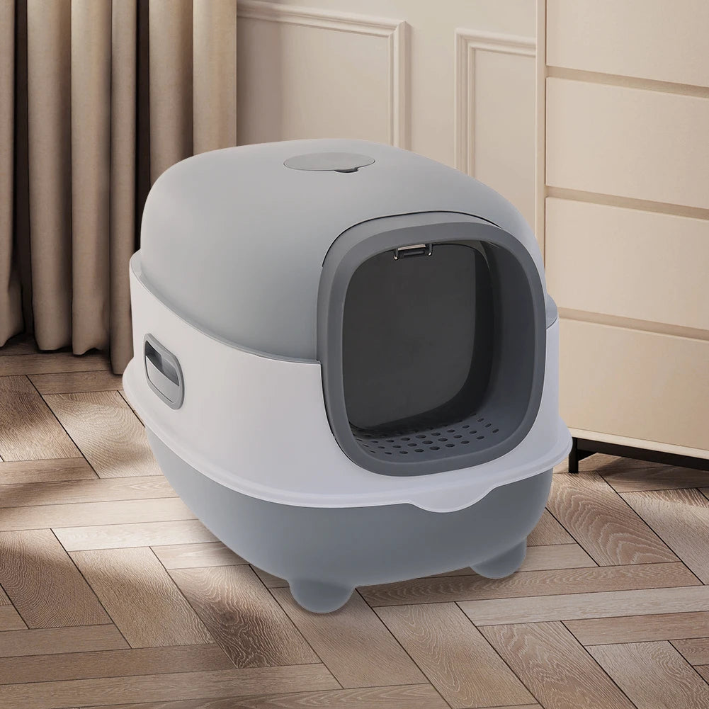 Spacious Enclosed Cat Litter Box with USB-Powered UV Sterilization Lamp & Stable Base