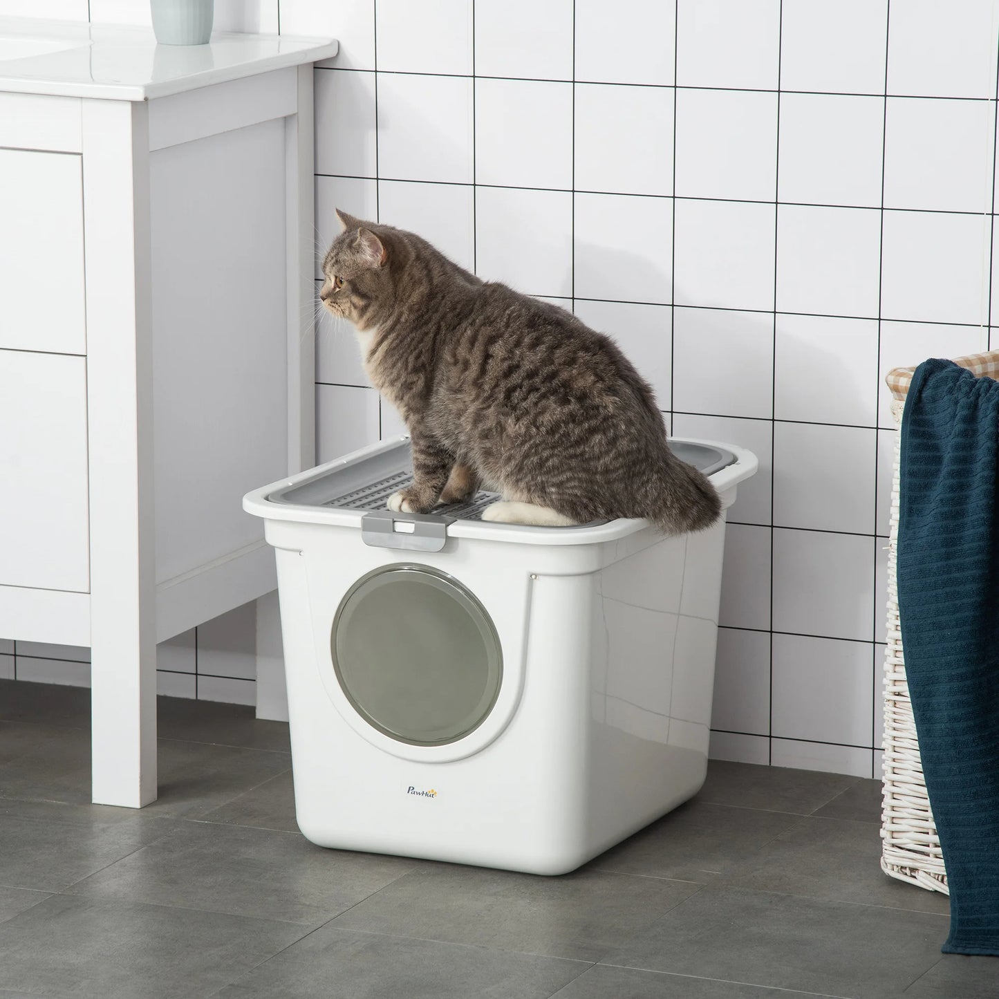 Flip-Top Enclosed Cat Litter Box with Bucket Design | Scoop Included 4