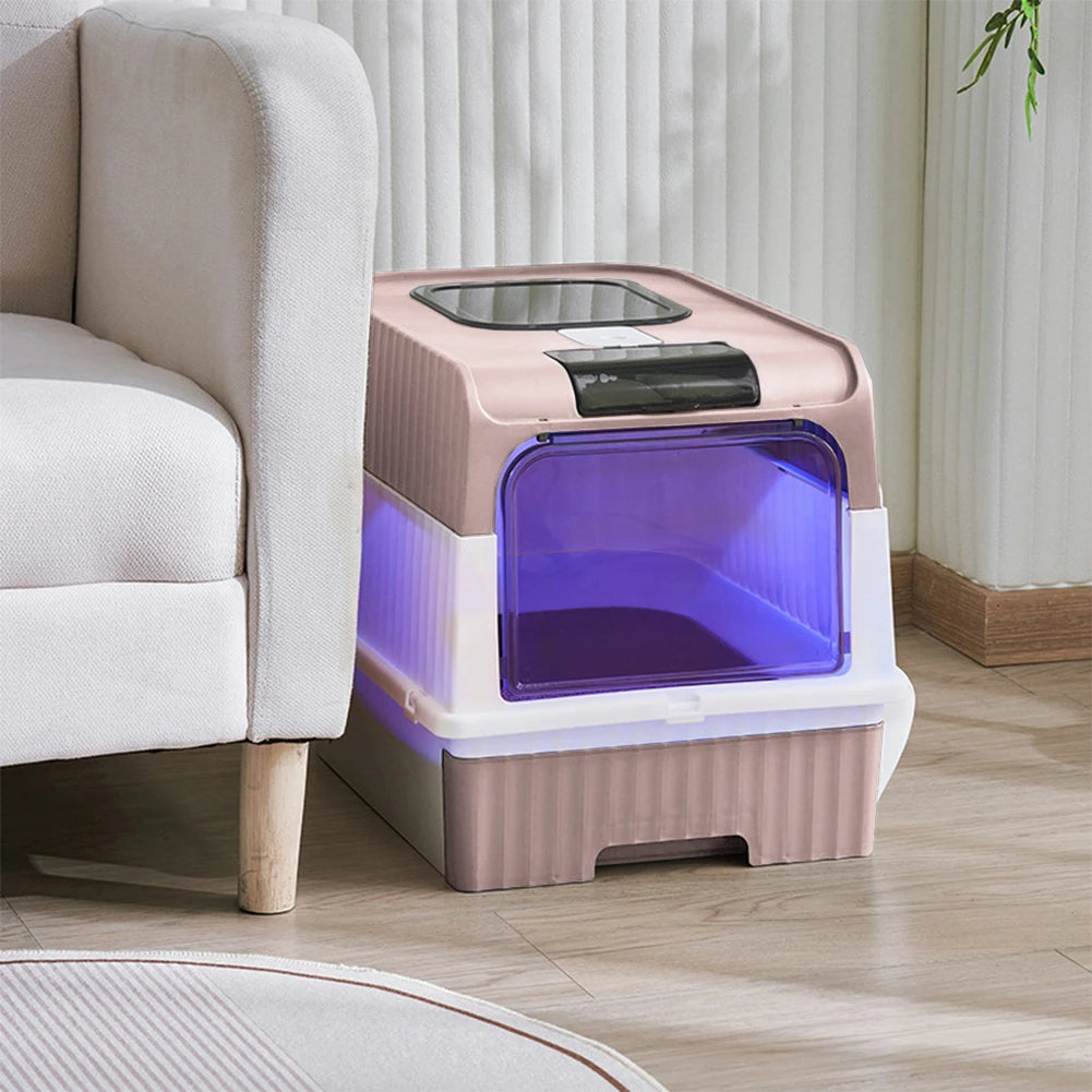 Enclosed Cat Litter Box with UV Sterilization, Pull-Out Tray & Double Entrance-Exit