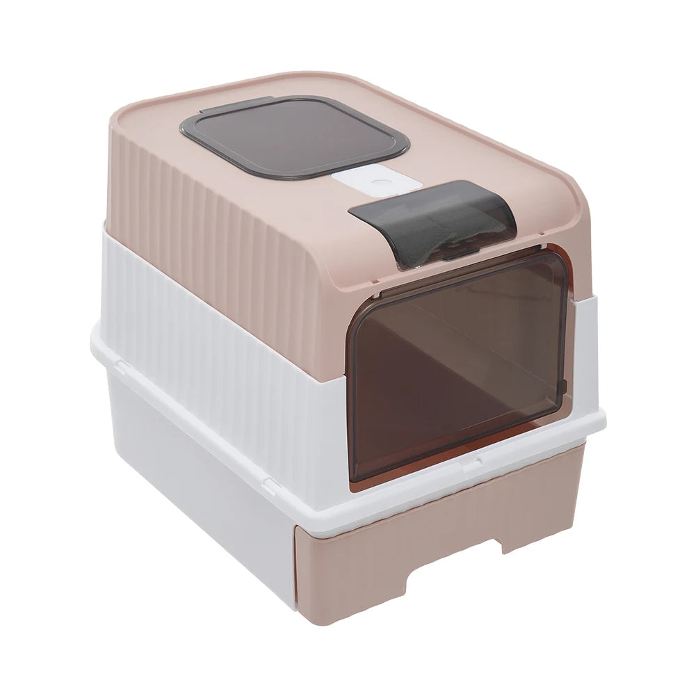 Enclosed Cat Litter Box with UV Sterilization, Pull-Out Tray & Double Entrance-Exit