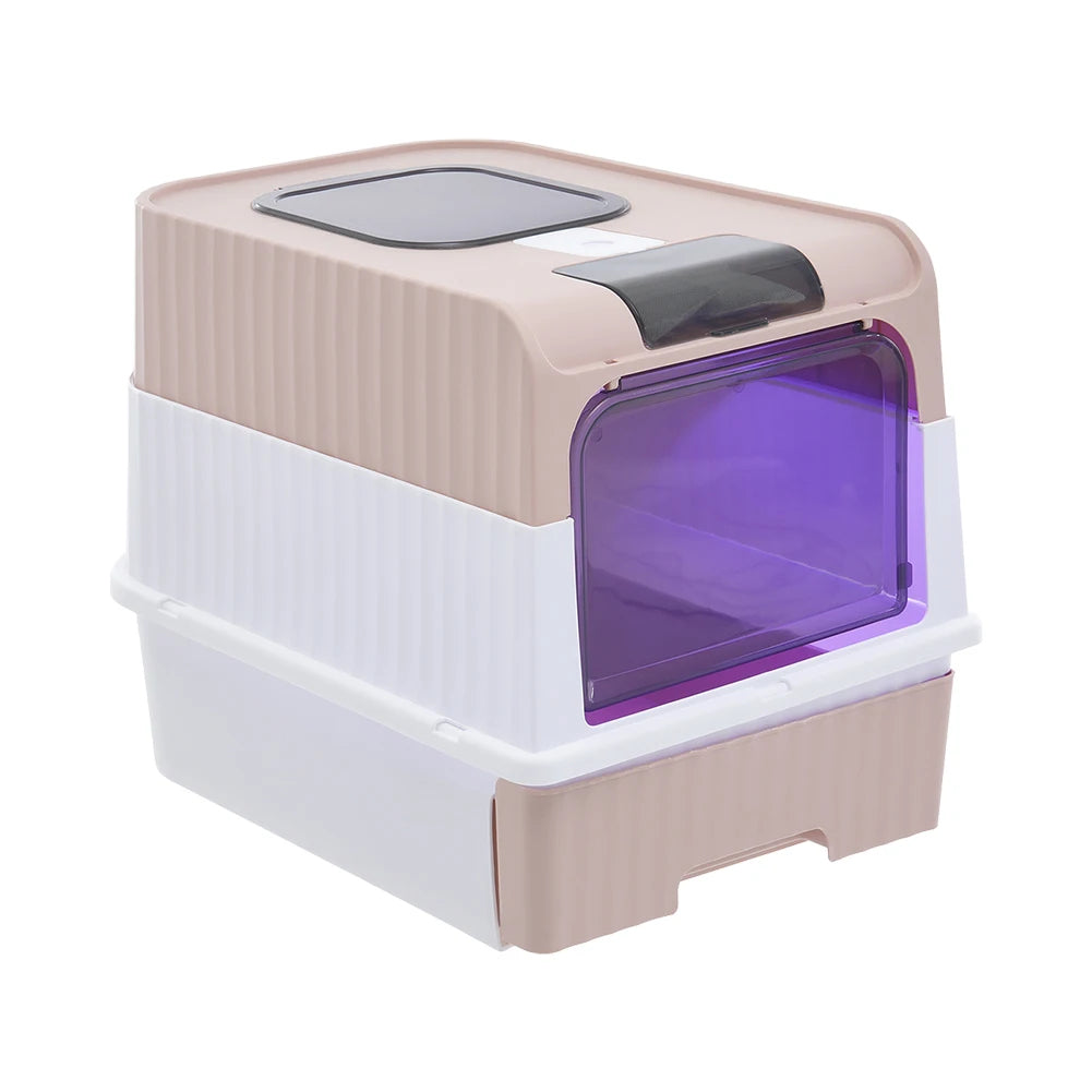 Enclosed Cat Litter Box with UV Sterilization, Pull-Out Tray & Double Entrance-Exit