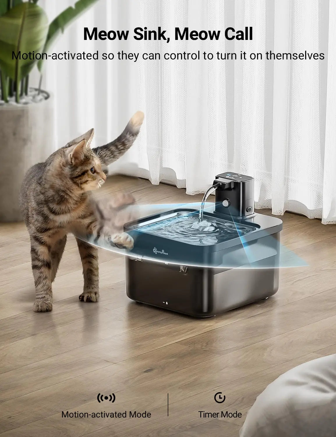 Quiet Cat Water Fountain with Automatic Sensor & 2.5L Stainless Steel Tray