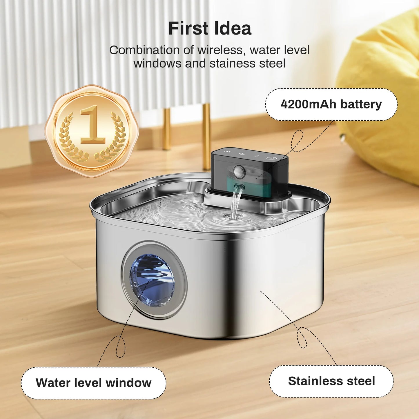 Quiet 3.2L Stainless Steel Cat Water Fountain with Automatic Sensor | USB Rechargeable