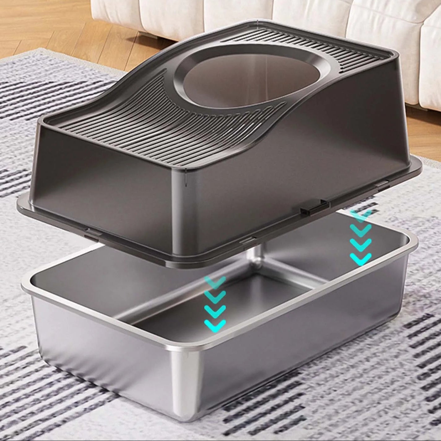 Enclosed Cat Litter Box with Stainless Steel Tray & Removable Top | Scoop & Holder Included 5