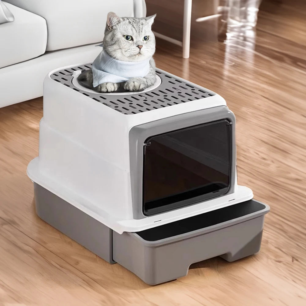 Enclosed Cat Litter Box with UV Lamp for Sterilizing & Deodorizing | Includes Tray Drawer & Scoop
