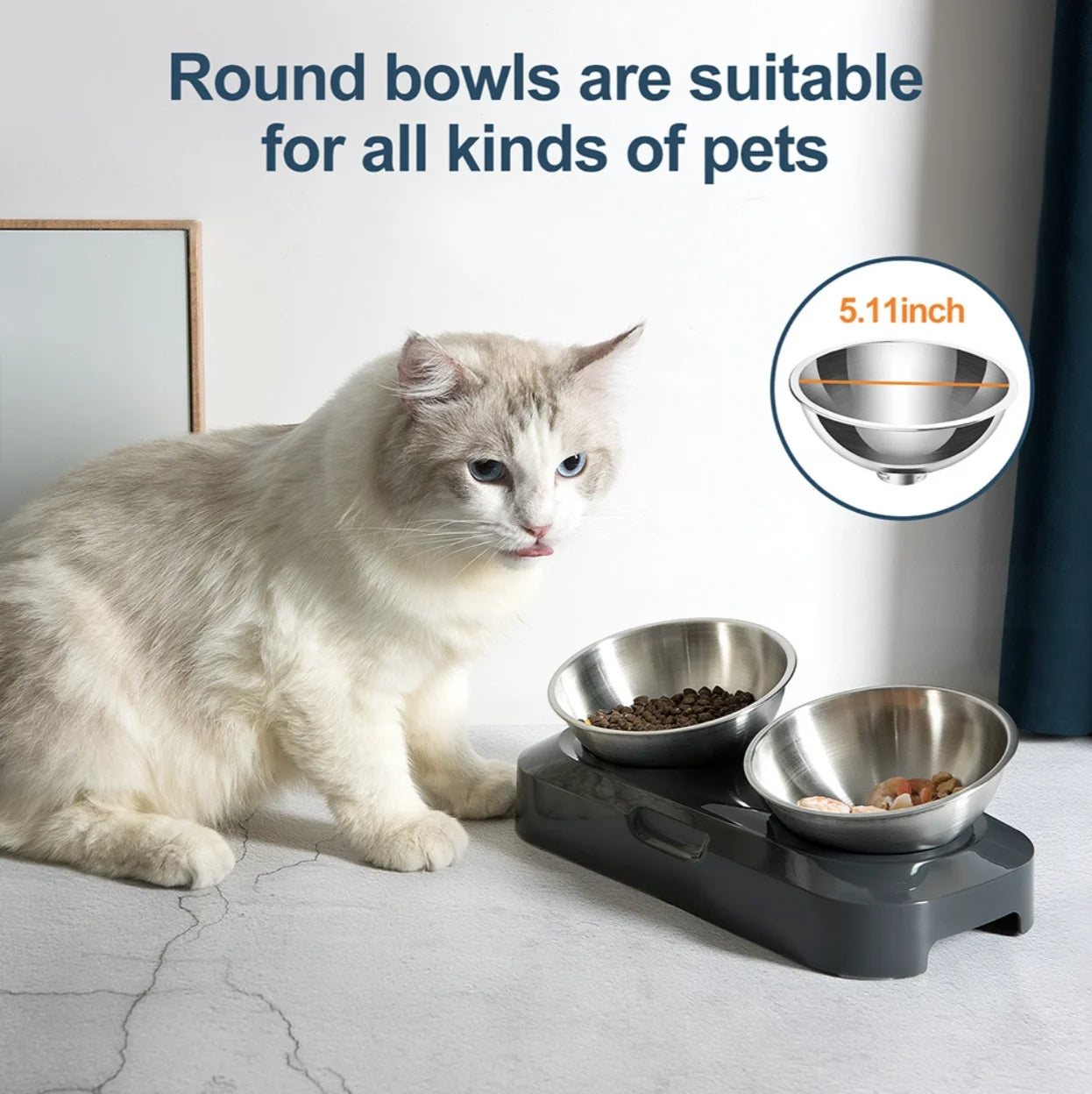 Raised & Tilted Cat & Puppy Feeding Station with Single or Double Stainless Steel Bowls 10