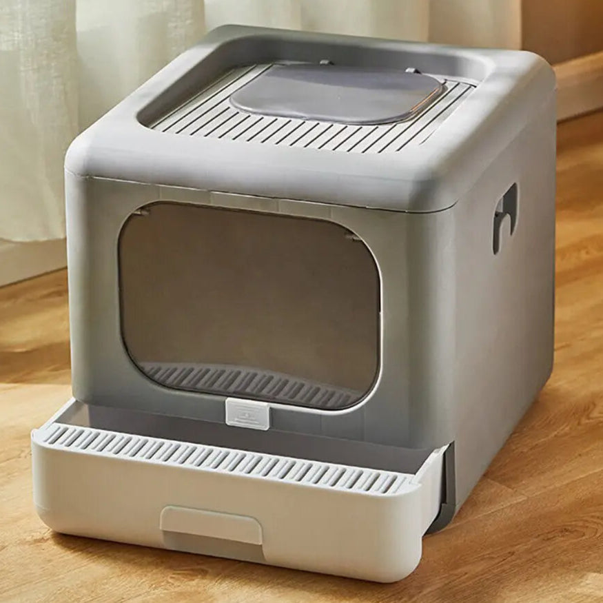 Dual-Entry Enclosed Cat Litter Box with Pull-Out Drawer Tray & Scoop 6